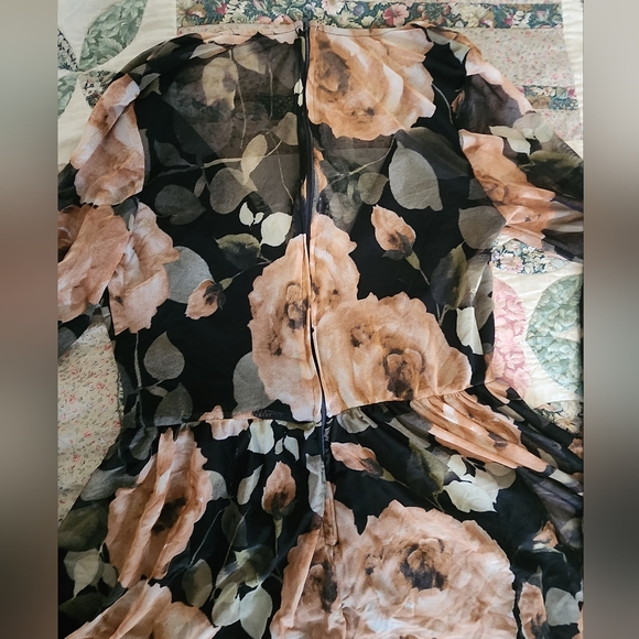 Black Sheer Romper with Large Roses - Picture 4 of 4